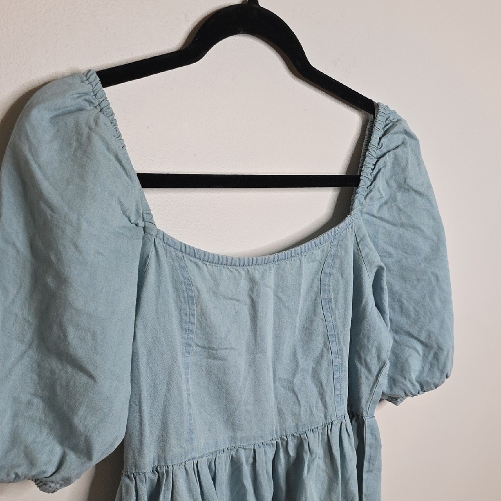 Elegant Sky Blue Puff Sleeve Mini Dress - Picture 6 of 6